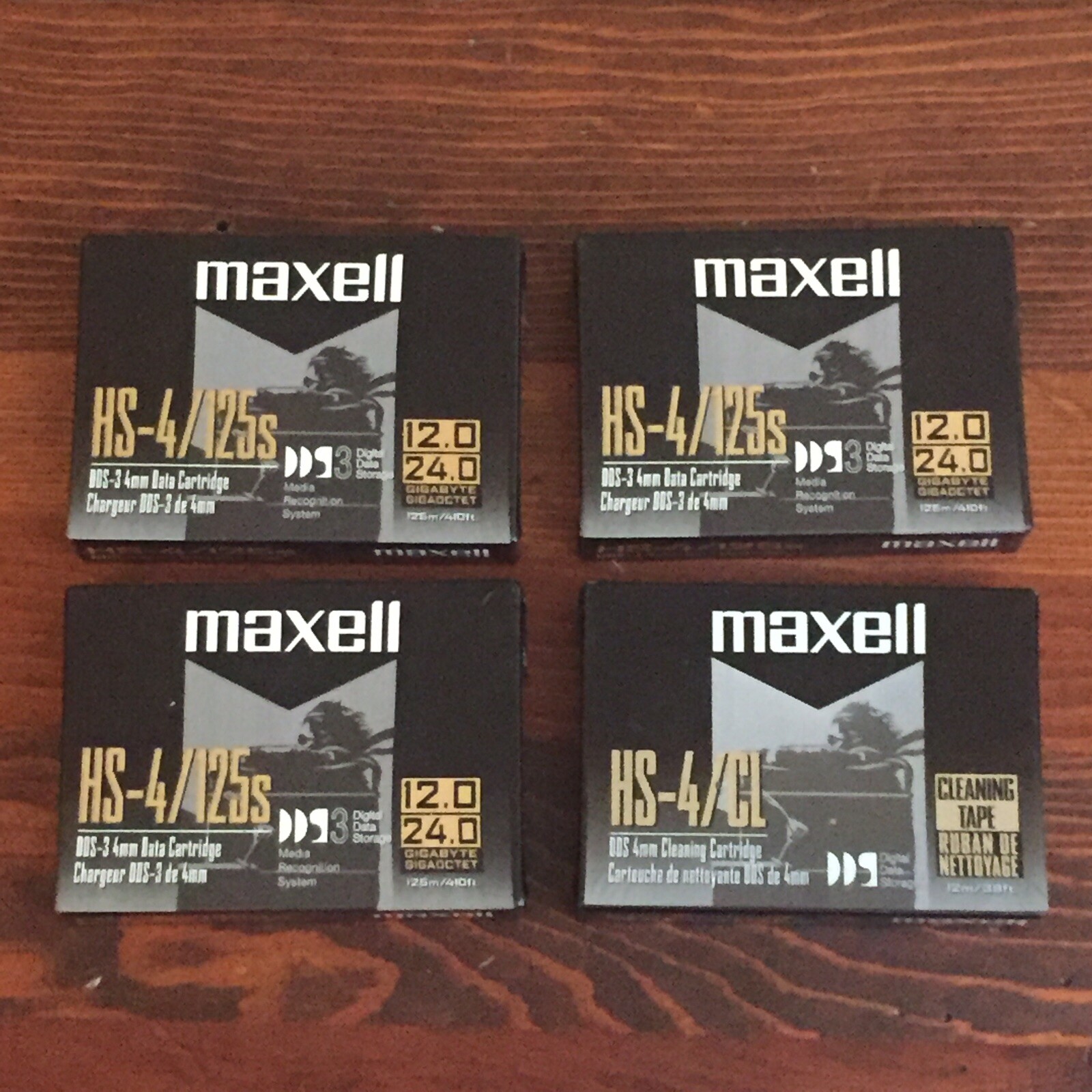 (4) Maxell HS-4/125s DDS-3 4mm Data Cartridges 12 Gigabytes 125m/410ft.