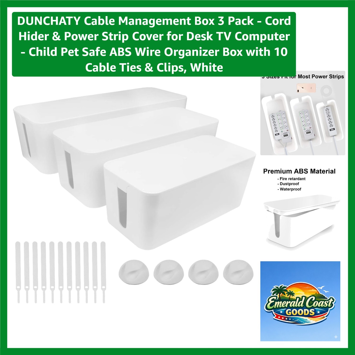 Elegant Cable Management Box 3 Pack - Child & Pet Safe Cord Organizer in White