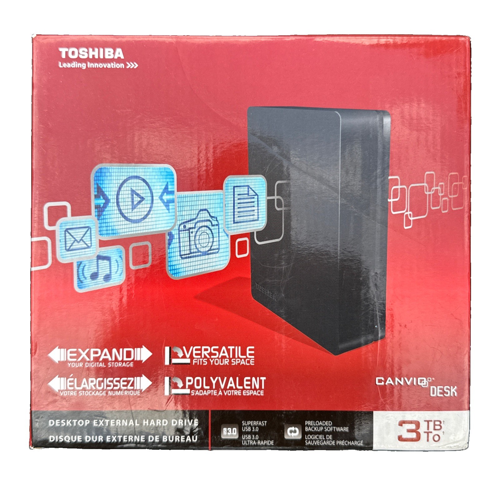 Toshiba 3TB Canvio Desktop External Hard Drive / HDWC130XK3J1/USB 3.0