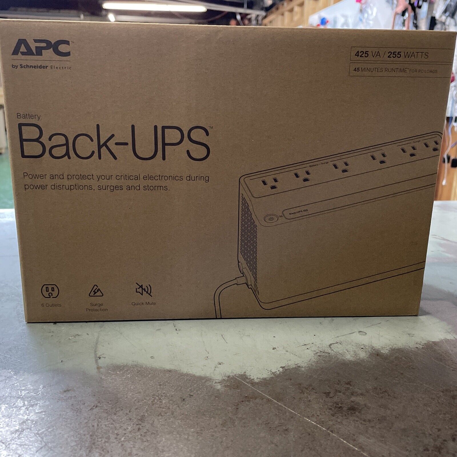 APC Smart-UPS 425 VA Battery Backup System 6 Outlets 180J BE425M