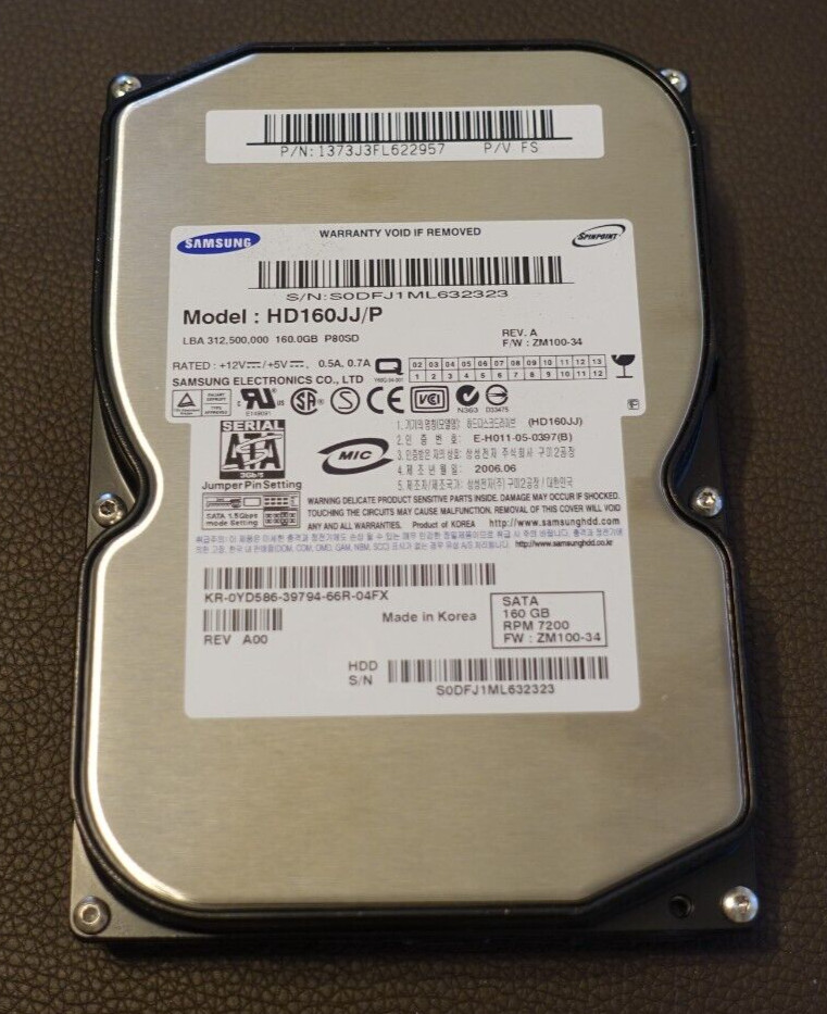 Samsung 160GB 16MB 7200RPM SATA 3.5" Hard Drive HDD - Tests Good