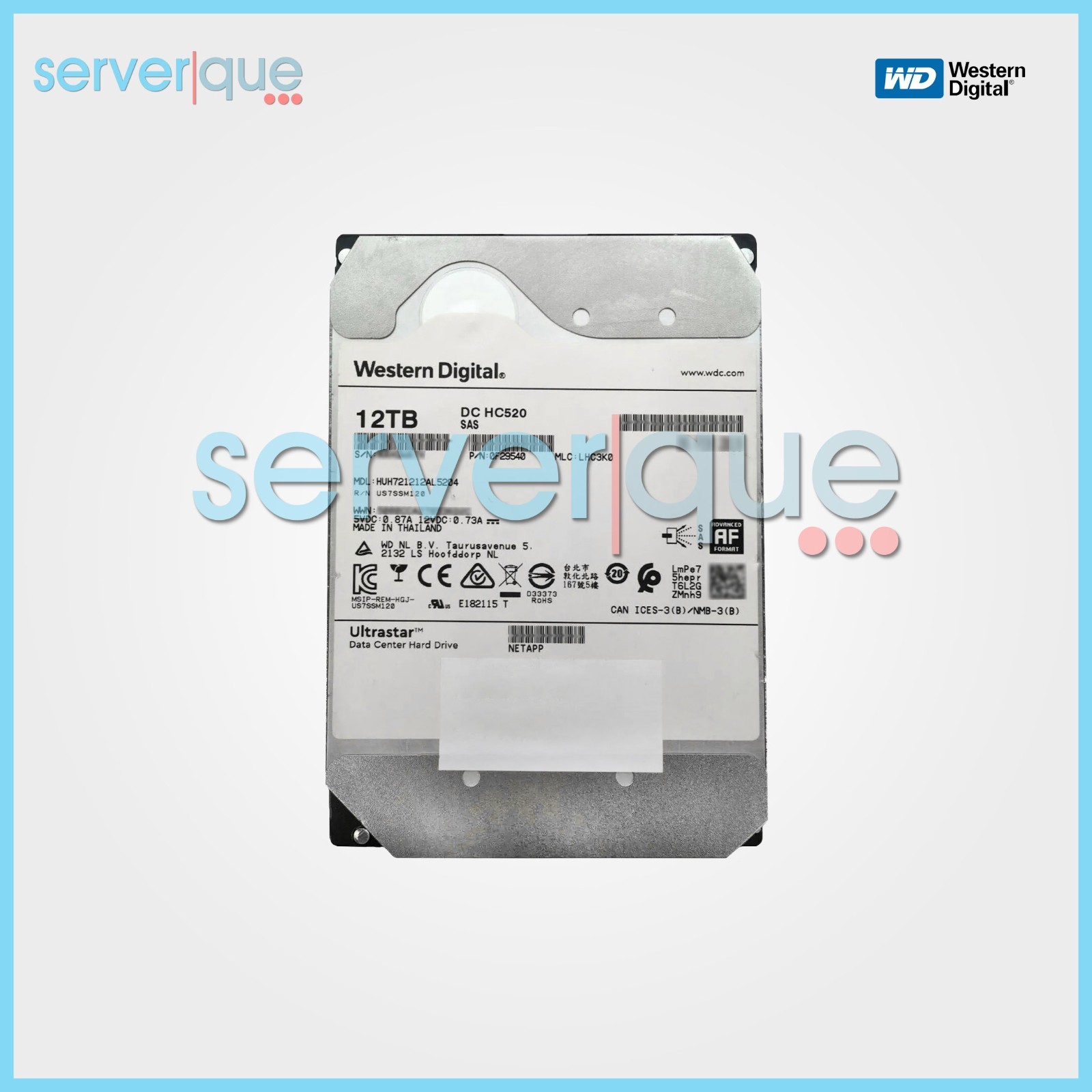 Netapp HUH721212AL5204 WD DC HC520 12TB 3.5" SAS 12Gbps 7.2K 256MB Hard Drive