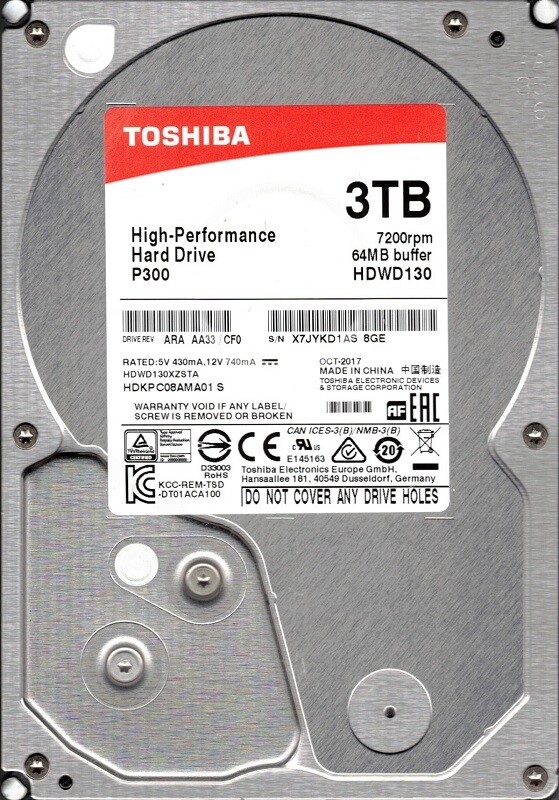 P300 HDWD130 ARA AA33/CF0 HDKPC08AMA01 Toshiba 3TB