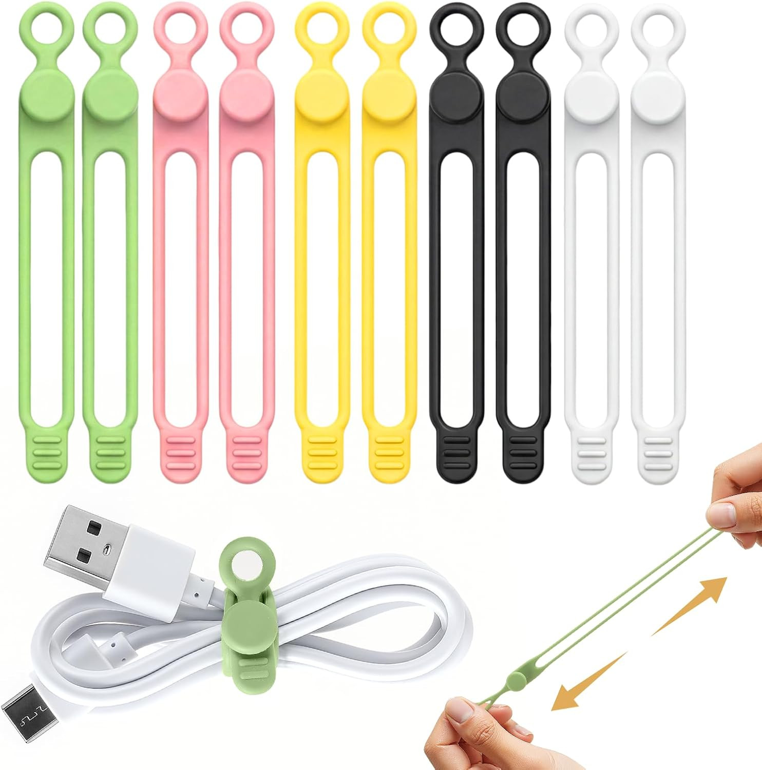 10 Pcs Silicone Cable Ties, Reusable Data Cable Organizer for Home Office | High