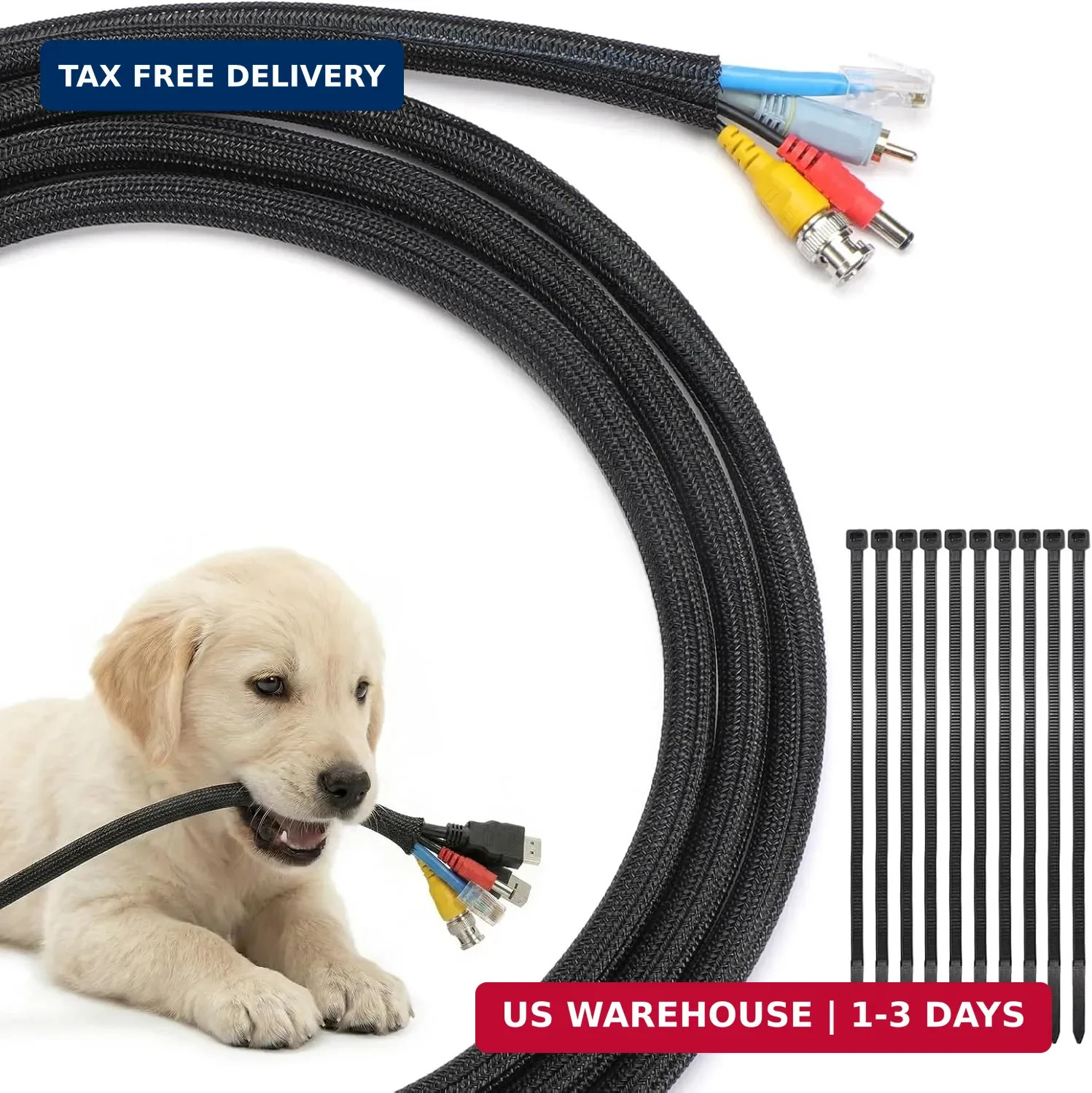 Yecaye 10ft - 1/2 inch Cord Protectors from Pets no Chew, Black