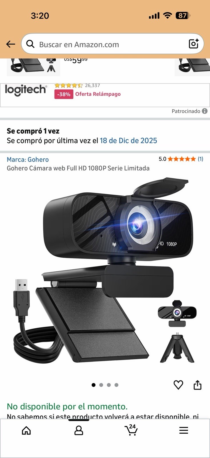 Cámara Web HD 1080p  Con Micrófono Para Computadora Con Cancelación De Ruido