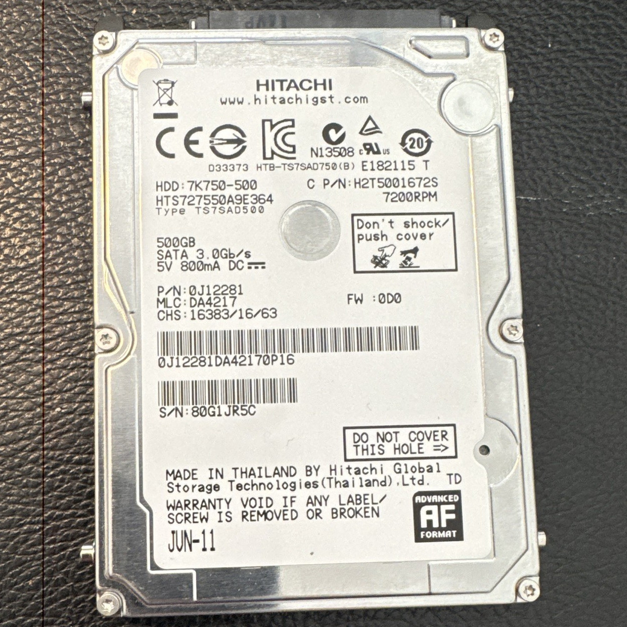 Hitachi 500GB 7200RPM 2.5” SATA LapTop  hard drive HTS727550A9E364 Tested