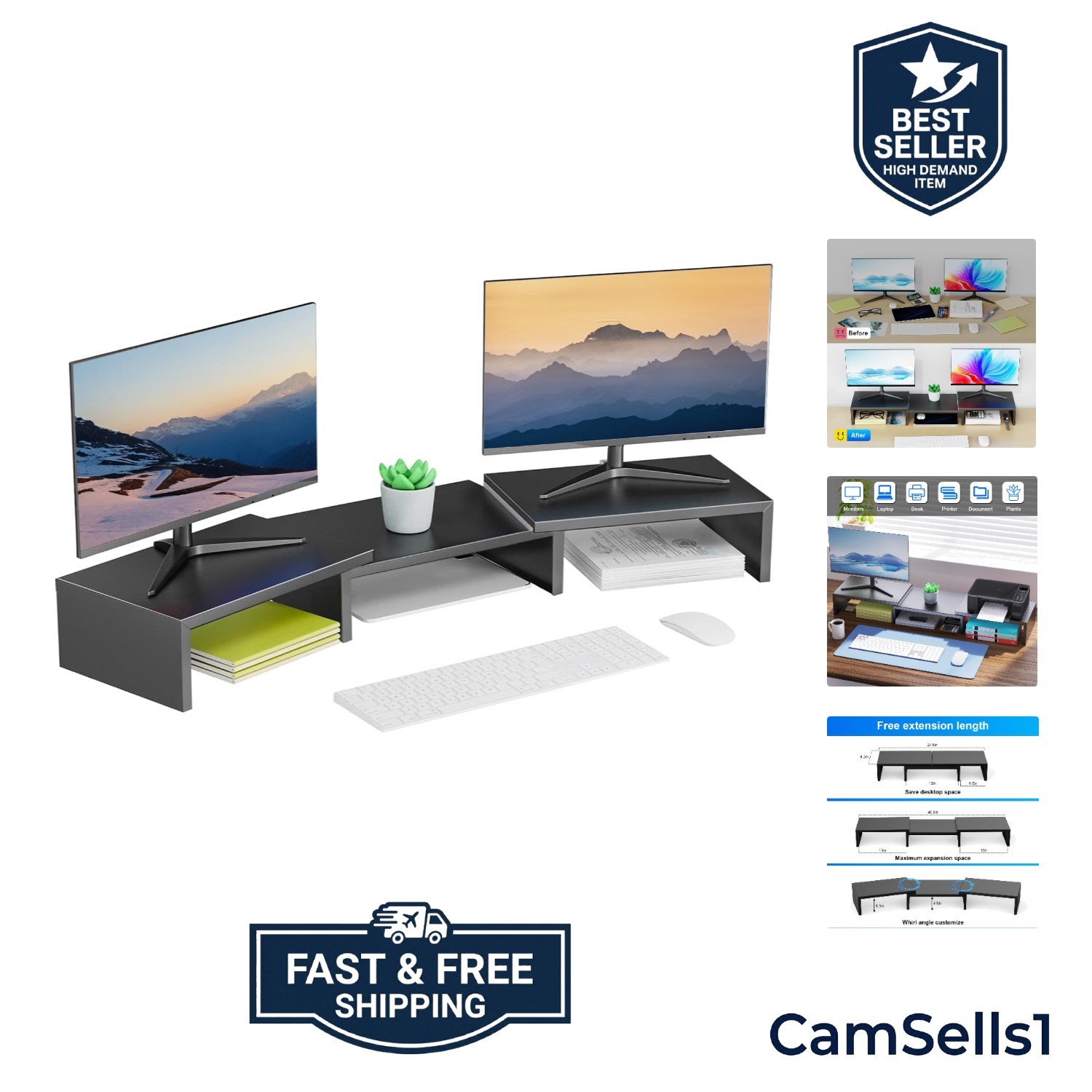 Elegant Ergonomic Dual Monitor Stand Riser for Effortless Workspace Organization