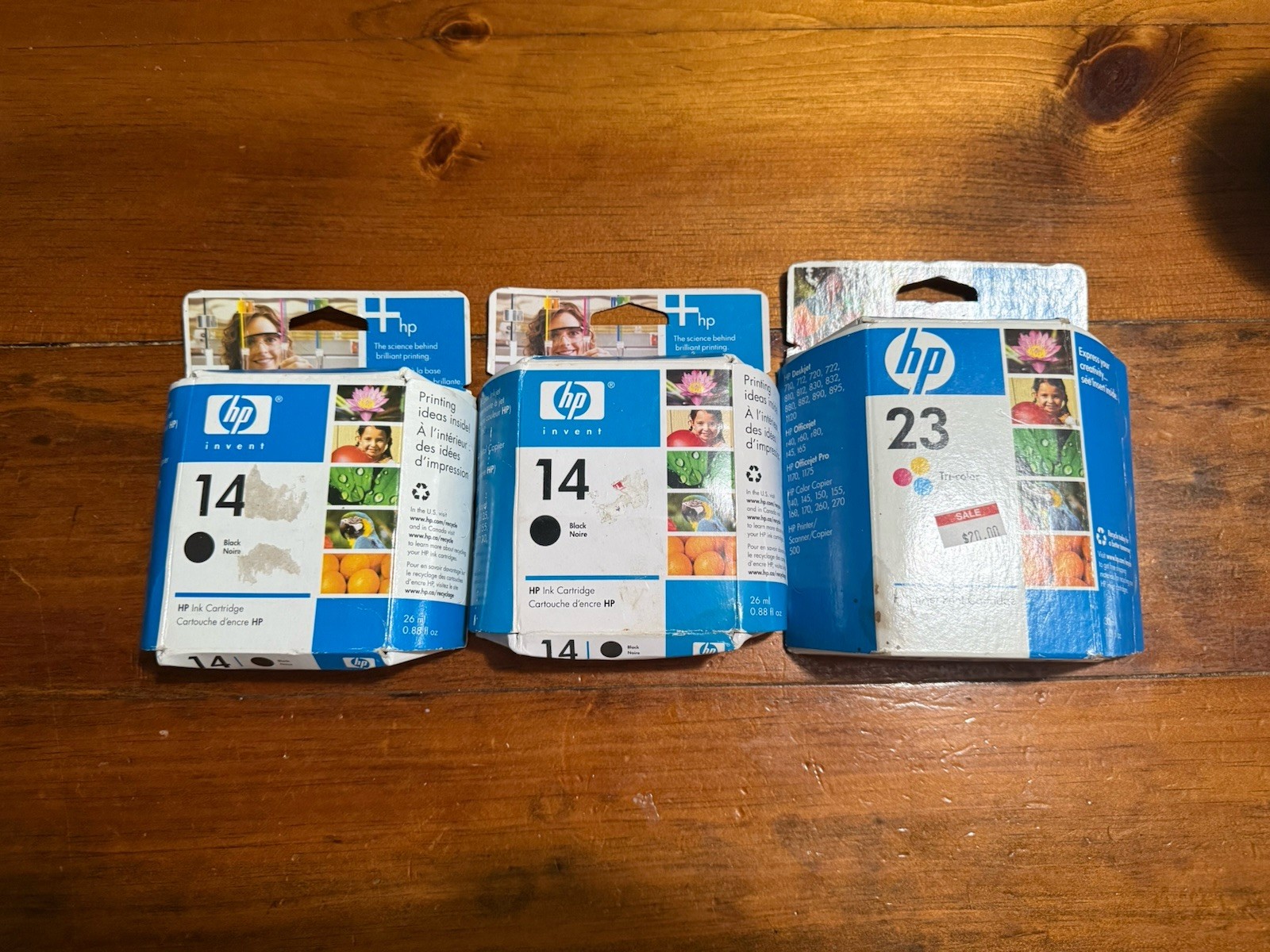 Lot of 3 HP 14 23 Ink Cartridges- 2 Black and 1 Tricolor