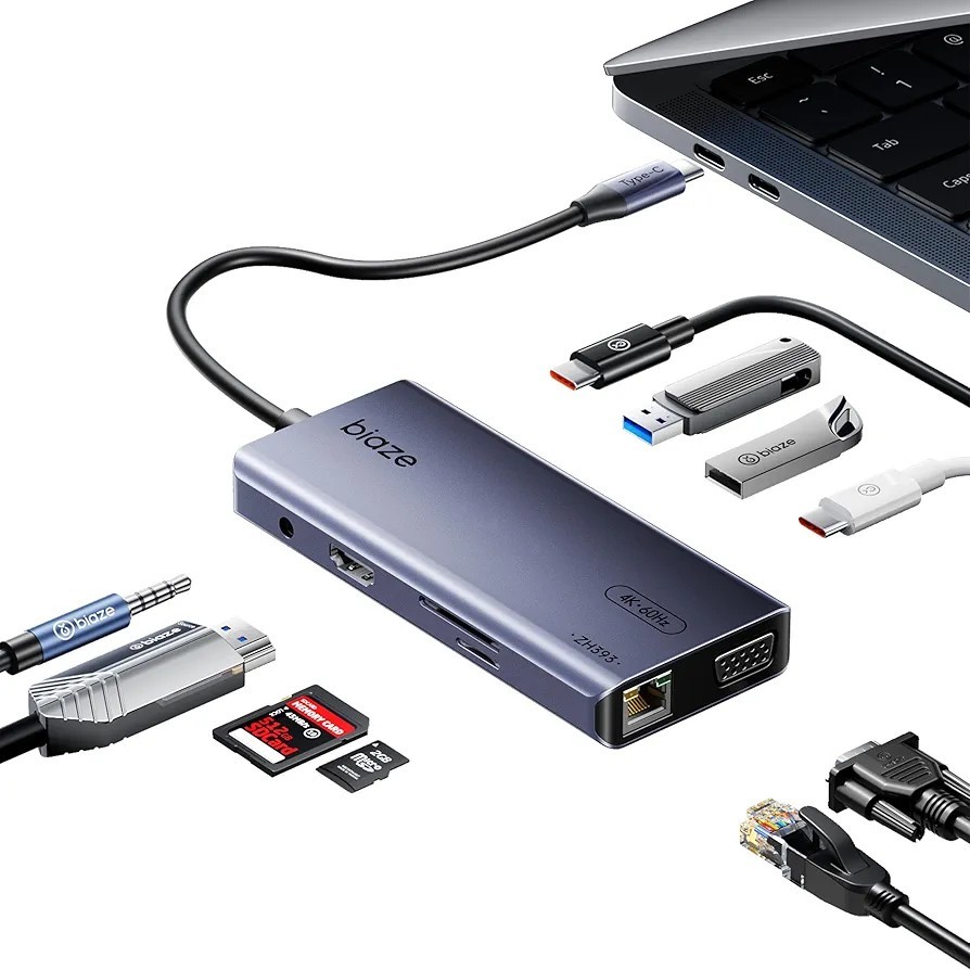 10-in-1 USB C Hub Multiport Adapter, 4K60Hz HDMI & VGA, 100W PD Charging,...