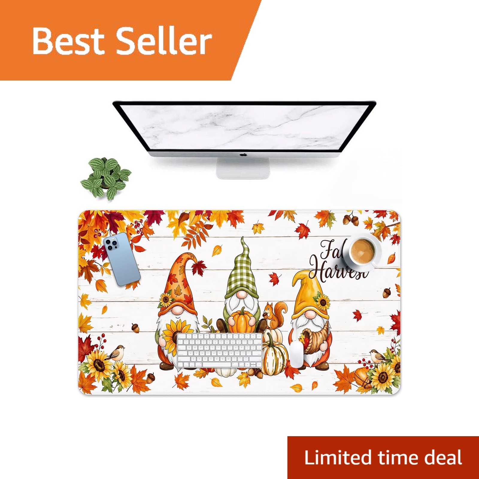 Britimes Large Mouse Pad, Gnome Squirrel Harvest