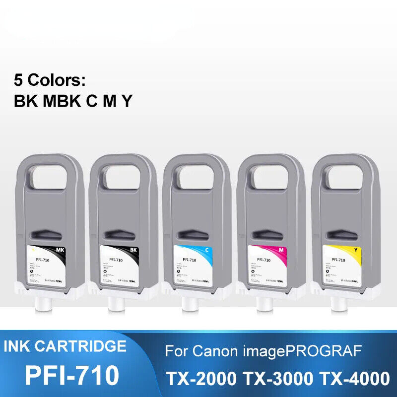 PFI710 5PC 700ML Compatible Ink For Canon imagePROGRAF TX-2000 TX-3000 TX-4000