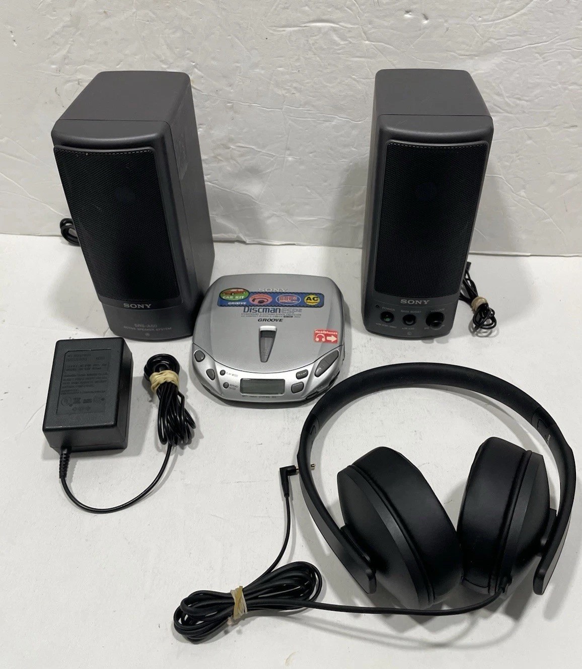 Vtg Lot 90s Sony D-E406CK Discman SRS-A50 Active Speakers & Sennheiser HD300 HP