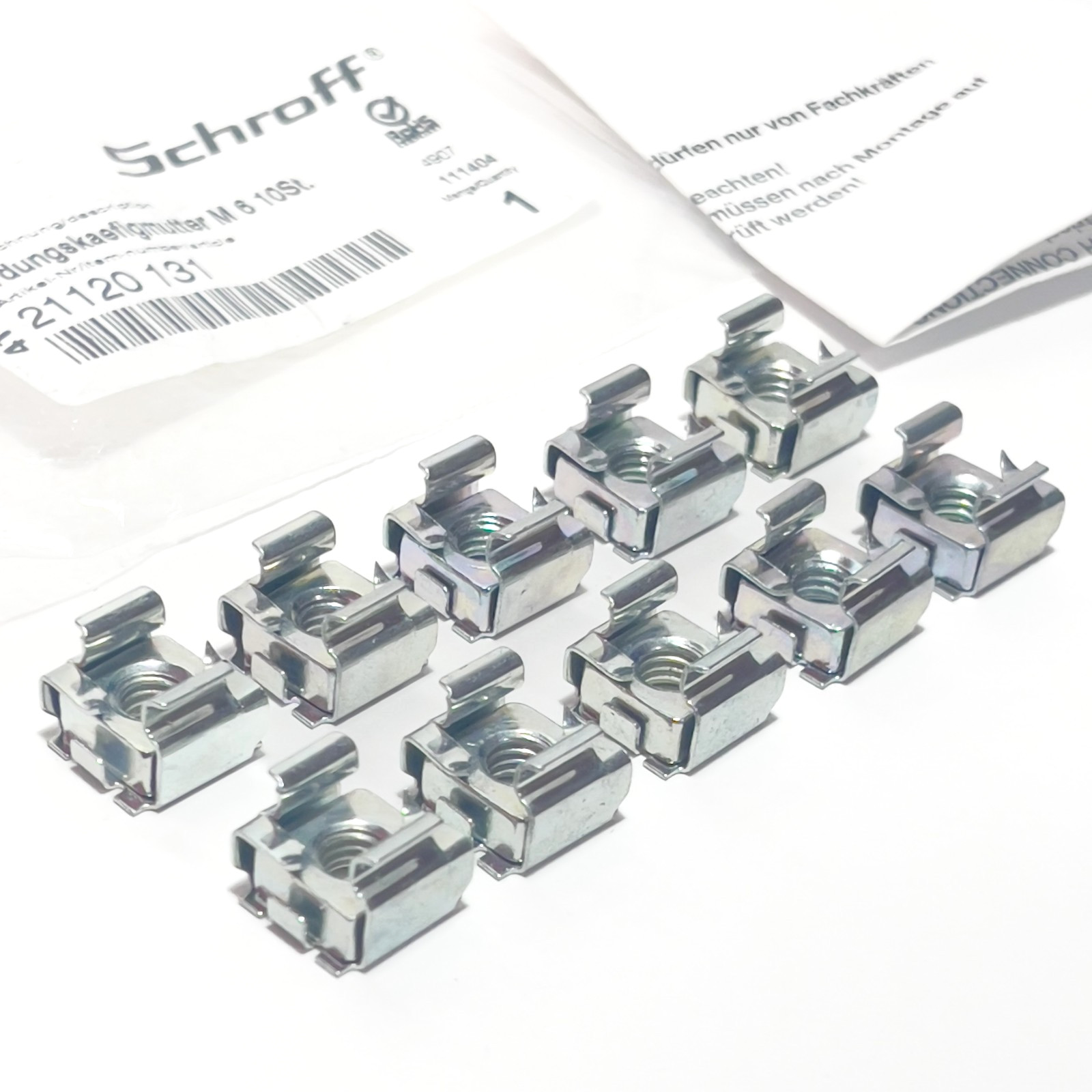 nVent SCHROFF Grounding Earthing Cage Nuts for 19" Racks 21120-131 M6 10 Pcs
