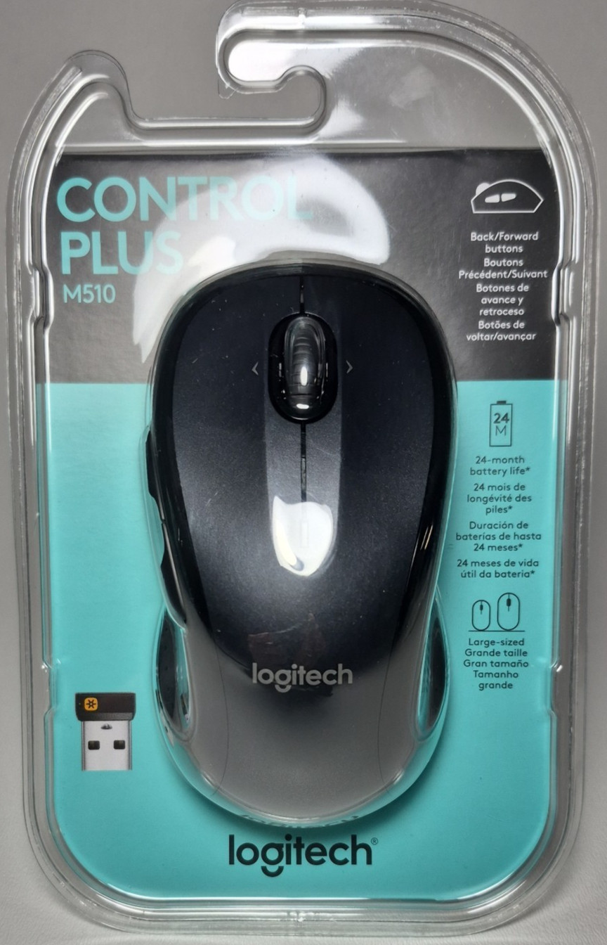 Logitech M510 Wireless Mouse Control Plus Black Gray Laser USB Unifying NIB New