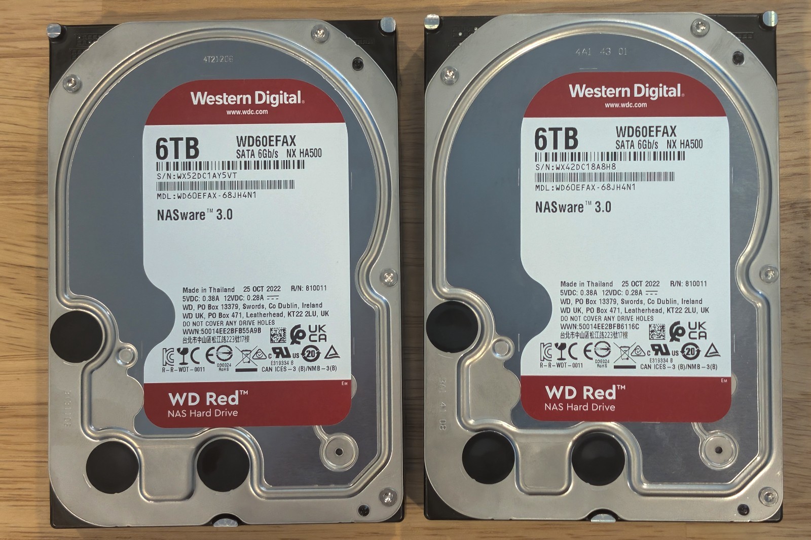 Pair of 2 WD Red 6TB NAS Hard Drives 3.5" SATA 5400RPM (WD60EFAX) Tested