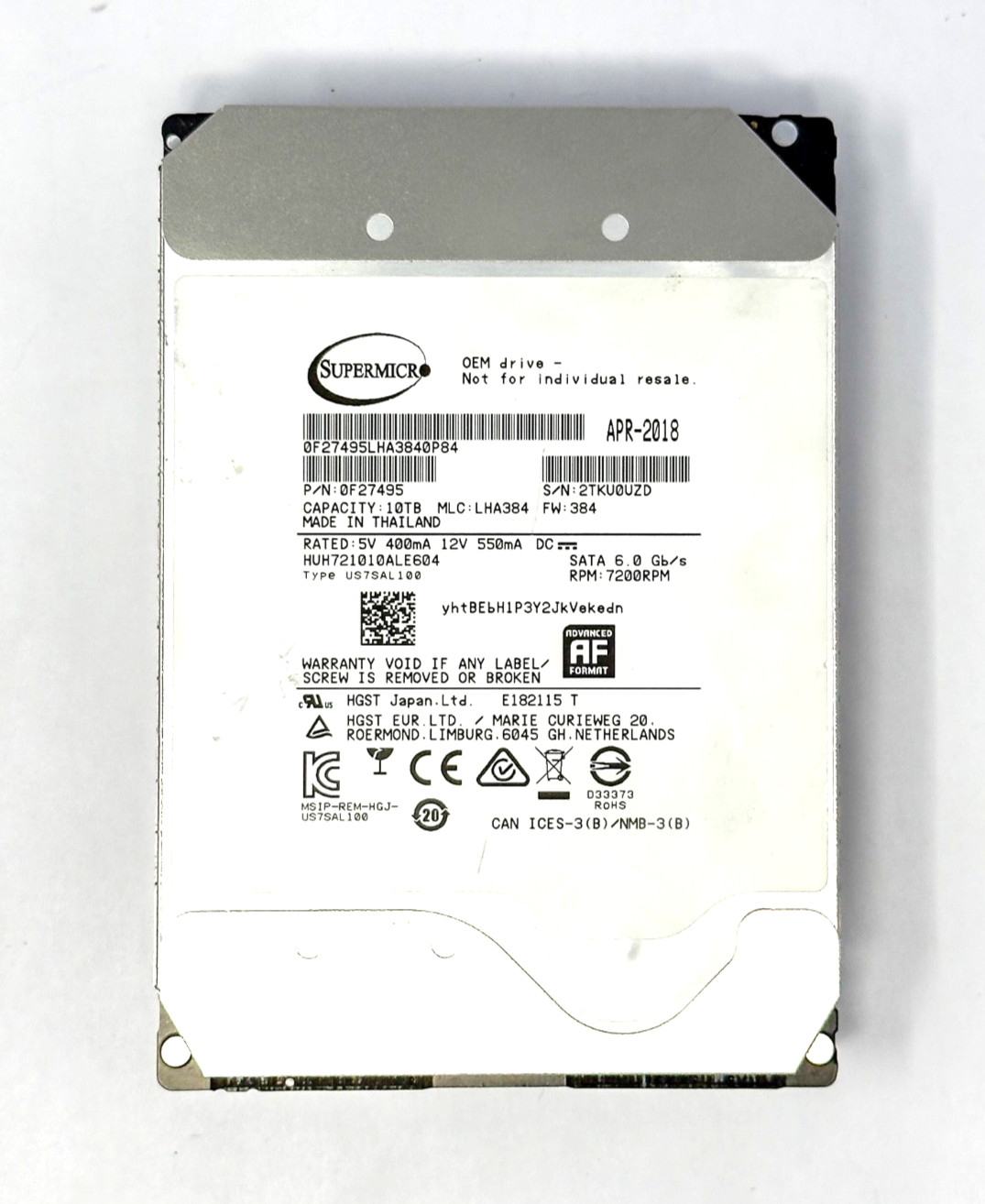 Supermicro HGST Ultrastar He10 10TB SATA 7200RPM HDD HUH721010ALE604