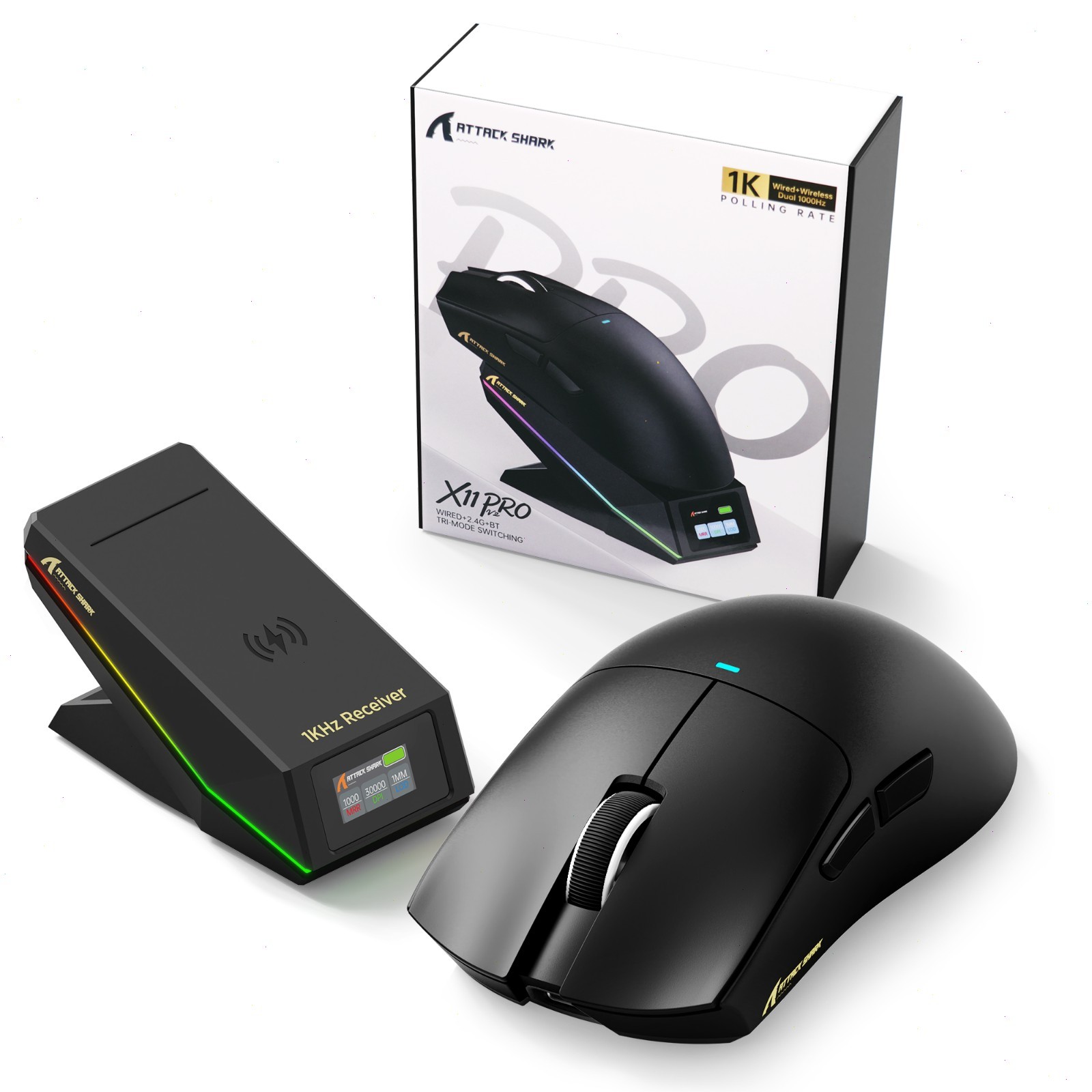 ATTACK SHARK X11 PRO V2 Wireless Gaming Mouse TFT Charging Dock PAW3315 30K DPI