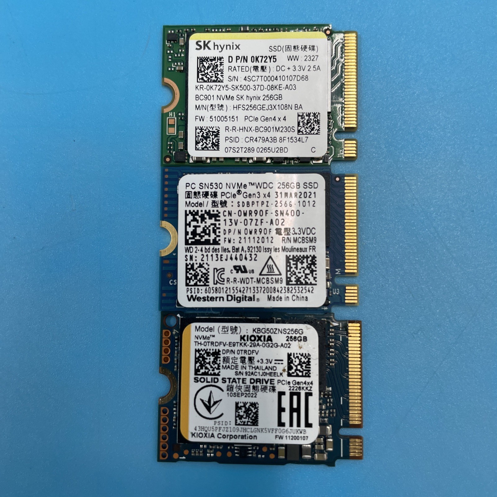 (LOT OF 3) *MIXED BRANDS* 256GB SSD M.2 NVMe 1.18" 2230 Solid State Drives
