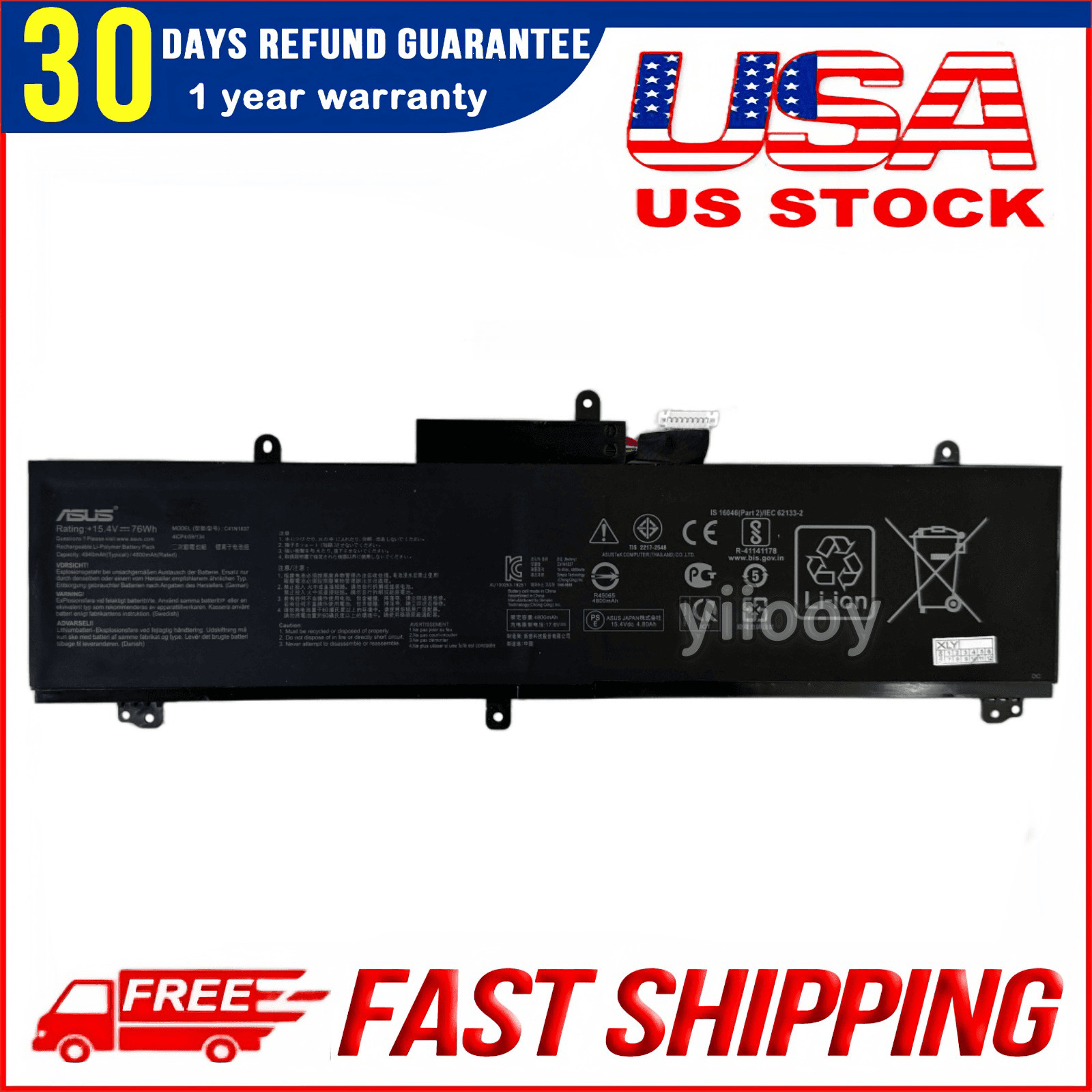 C41N1837 Genuine Battery For ASUS ROG Zephyrus GU502G GU502GV GA502DU GX502GV