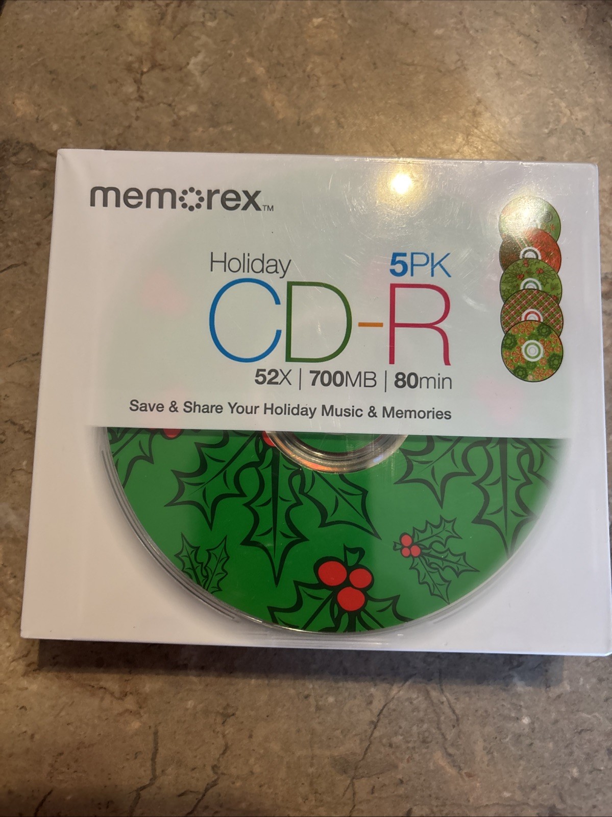 MEMOREX CHRISTMAS HOLIDAY 5PK CD-R SEALED NEW BLANK DISCS MEDIA 52X 700MB 80MIN