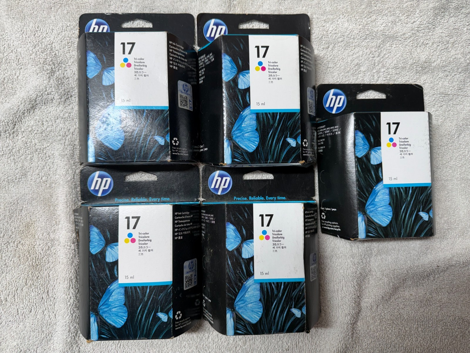 5 New boxes of Genuine Hp 17 Tri-color Ink Cartridge (C6625A) Expired Sealed