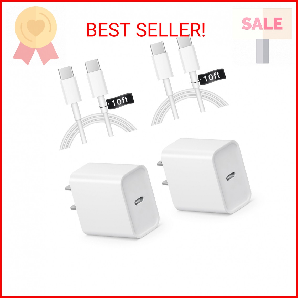 iPhone 17 16 15 Charger Fast Charging 10FT - 20W USB C Charger Block with 10FT T