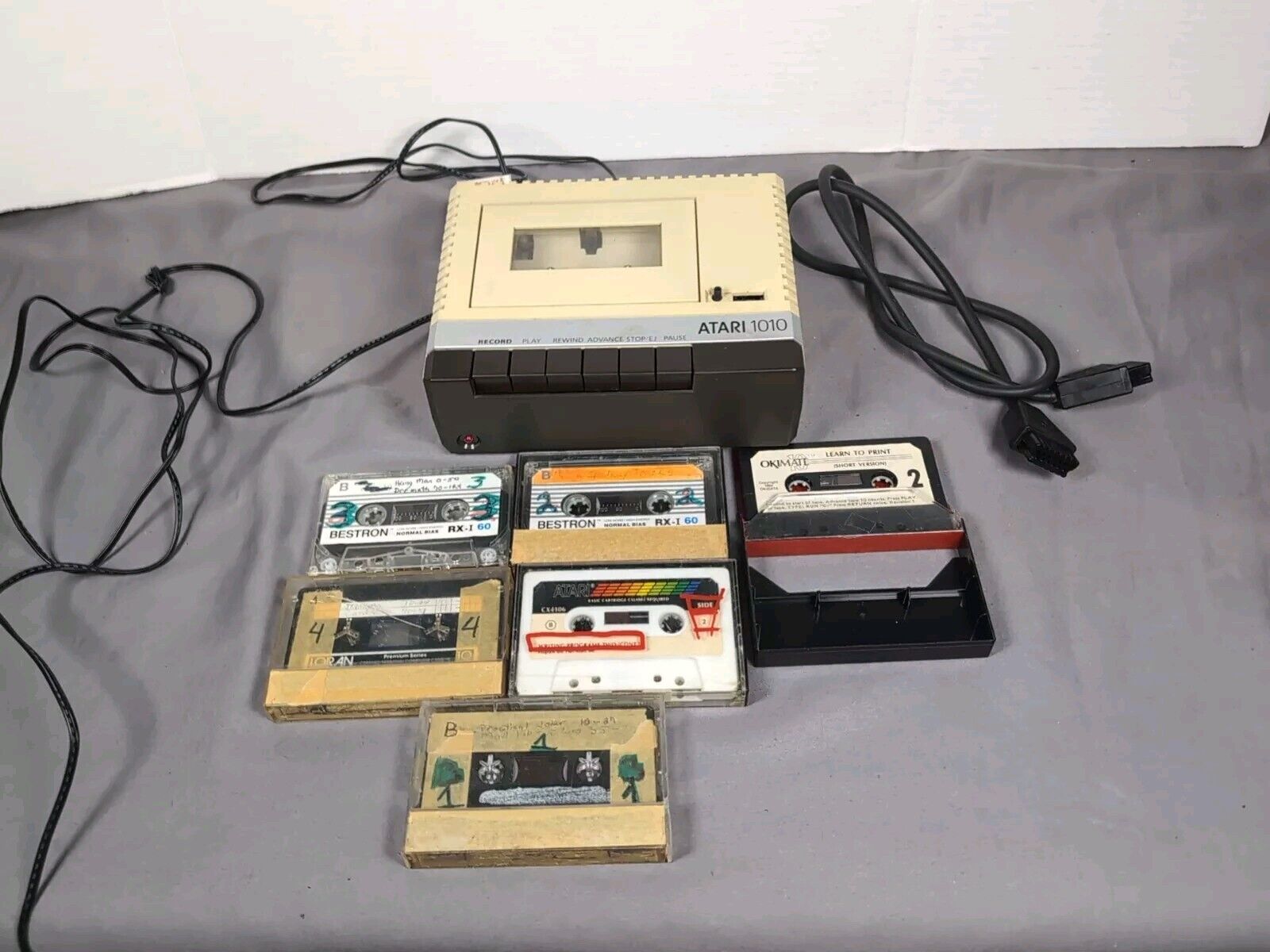Vintage Atari 1010 Program Recorder Cassettes Data Cable Powers On *Needs Belt*