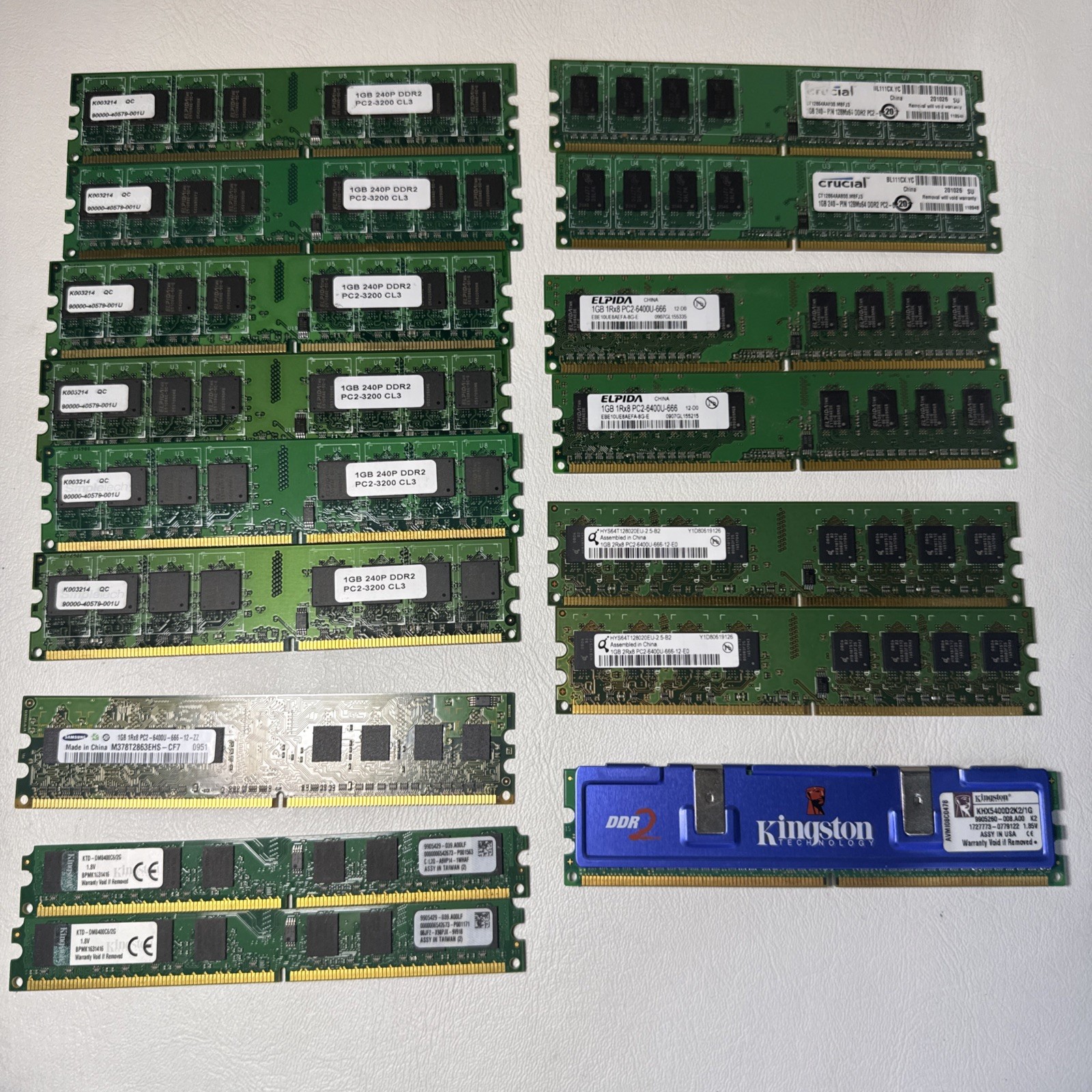 17GB LOT OF 17x 1GB DDR2 Desktop Memory PC2-3200 PC2-5300 PC2-6400 Sticks RAM