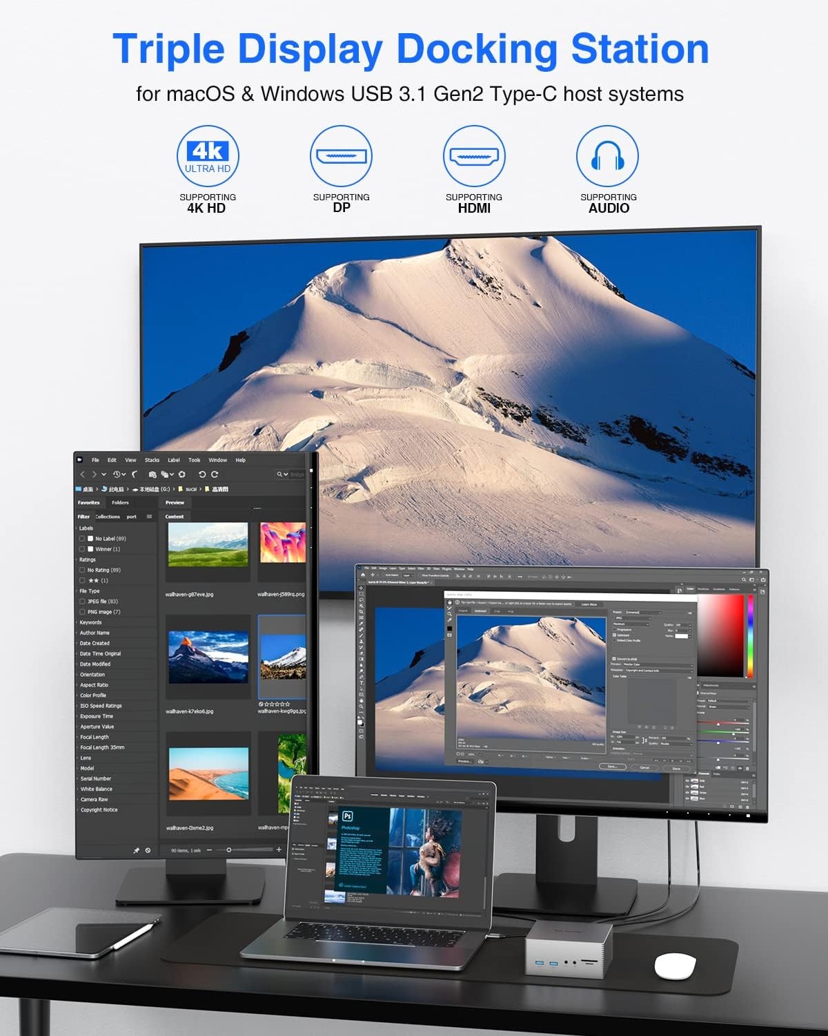 SPACE GRAY - TOTU QIYO TOTU Upgraded Universal USB-C 4K Triple Display Docking