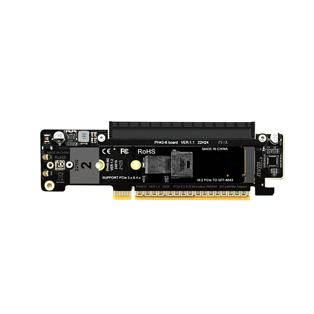 PHDK PH4235 PCIe 5.0 Quad M.2 NVMe RAID Card x8x4x4 Bifurcation VROC