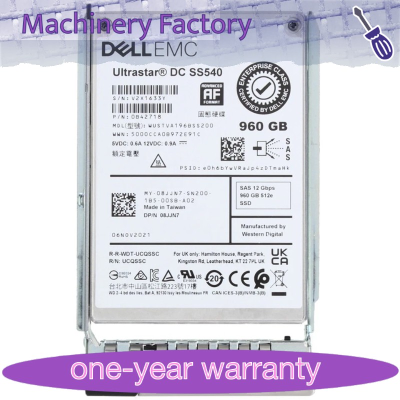 8JJN7 08JJN7 Dell EMC 960GB 12Gbps SAS RI TLC 2.5'' SSD 14/15/16G KIT
