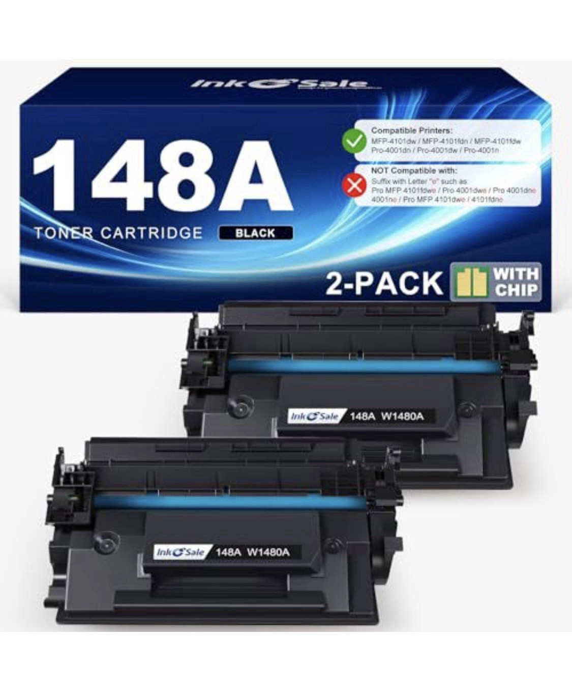 INK E-SALE 148A/W1480A Black Toner 2-Pack w/ Chip Compatible for HP Pro
