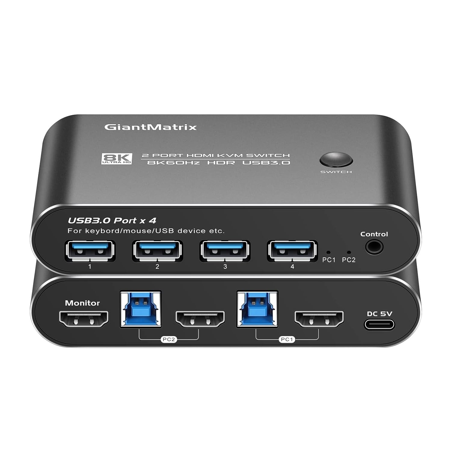 GiantMatrix USB 3.0 DisplayPort KVM Switch 2 Port DP 1.4 8K@60Hz 4K@60-175Hz HDR