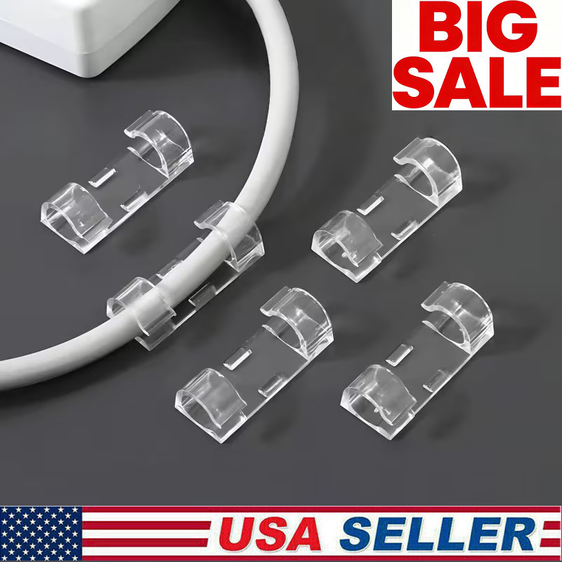 20Pcs Cable Clips Self-Adhesive Tie Cord Management Wire Holder Organizer Clamp