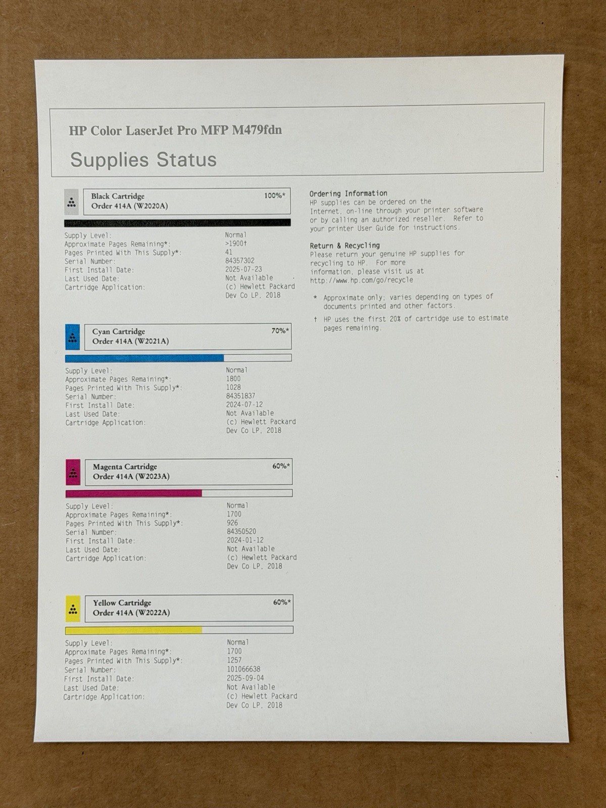 Genuine HP 414A LaserJet CMYK Toner Set W2020A W2021A W2022A W2023A OEM