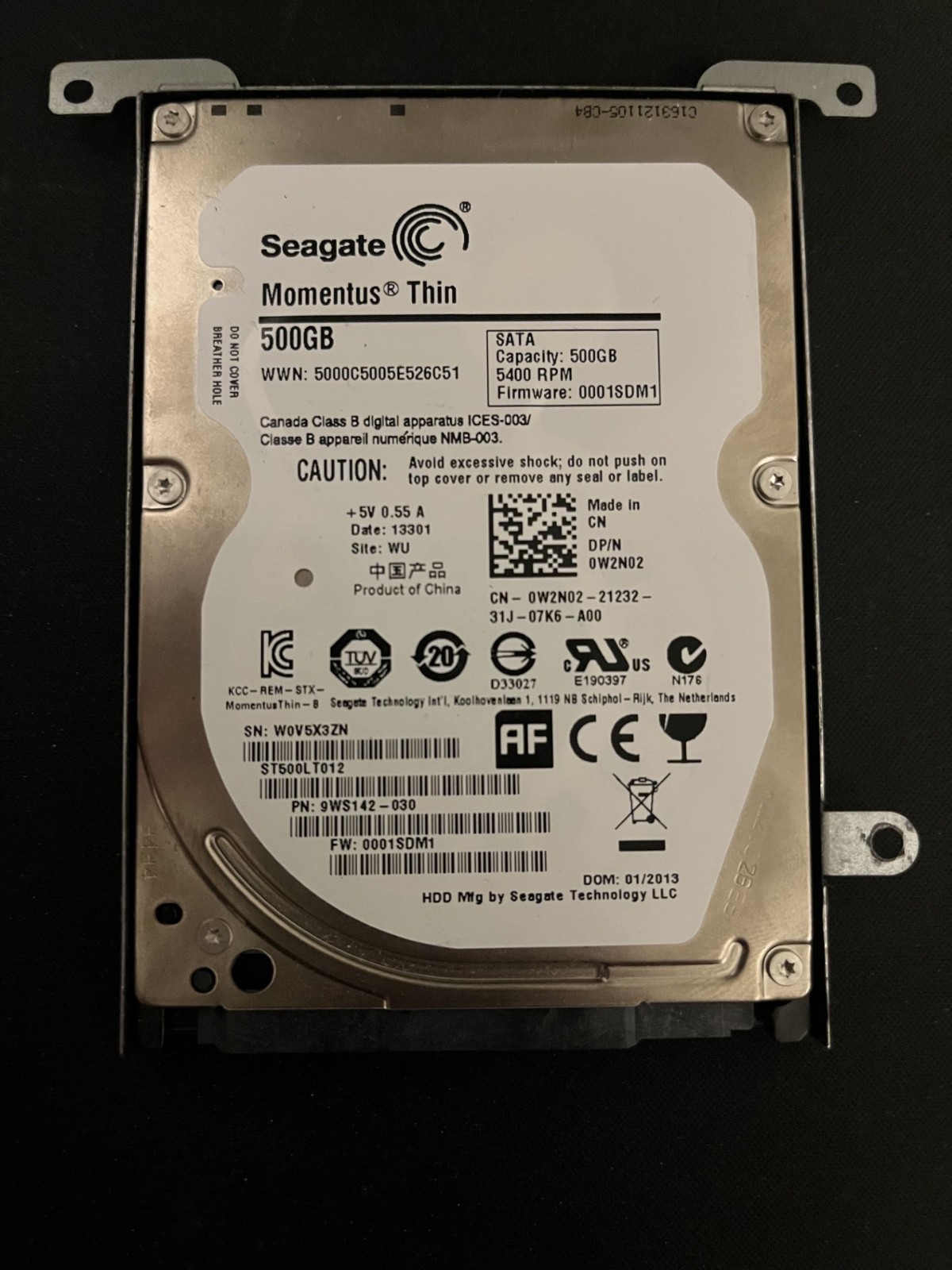 Seagate Momentus Thin 500 GB,Internal,5400 RPM,2.5" (ST500LT012) Hard Drive SATA