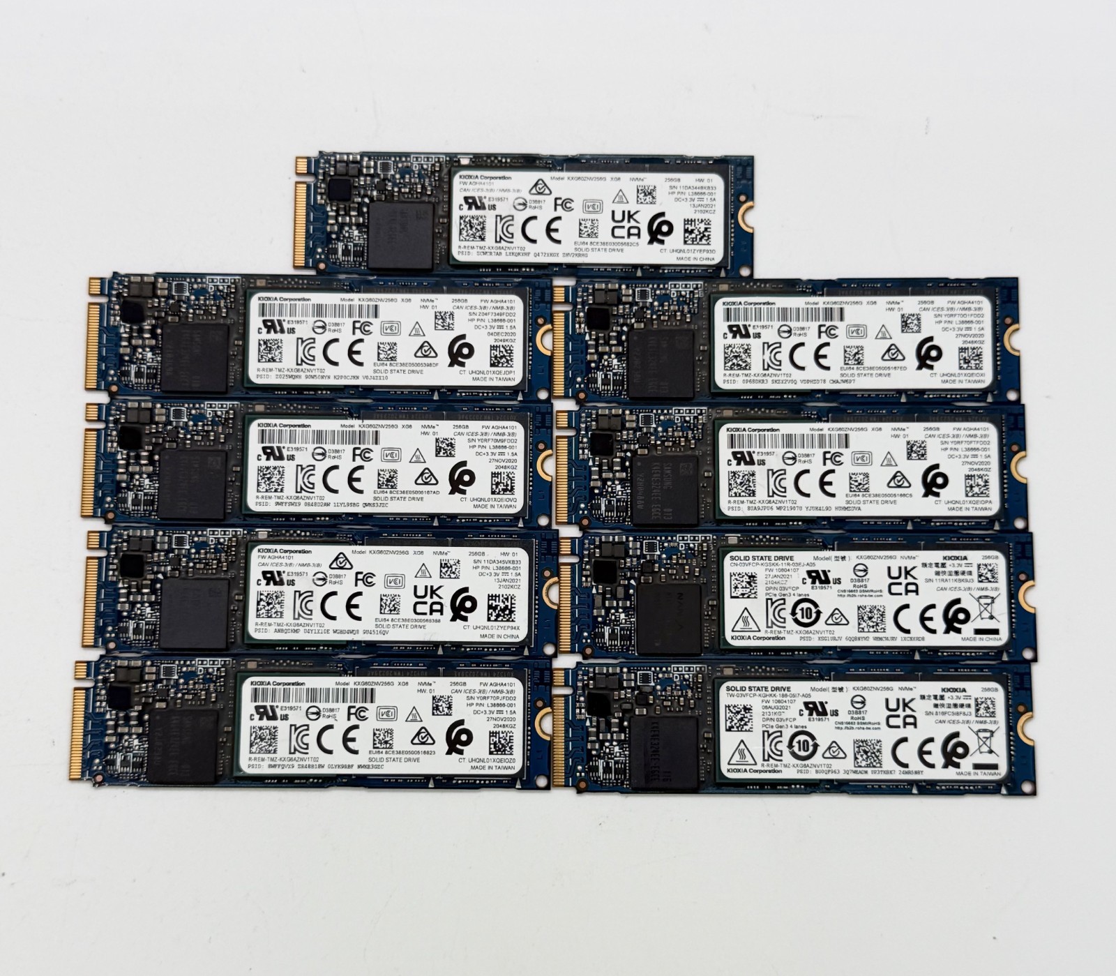 256GB TOSHIBA KXG60ZNV256G 2280 NVME PCIE 3 - TESTED  90%-99% HEALTH LOT OF 9