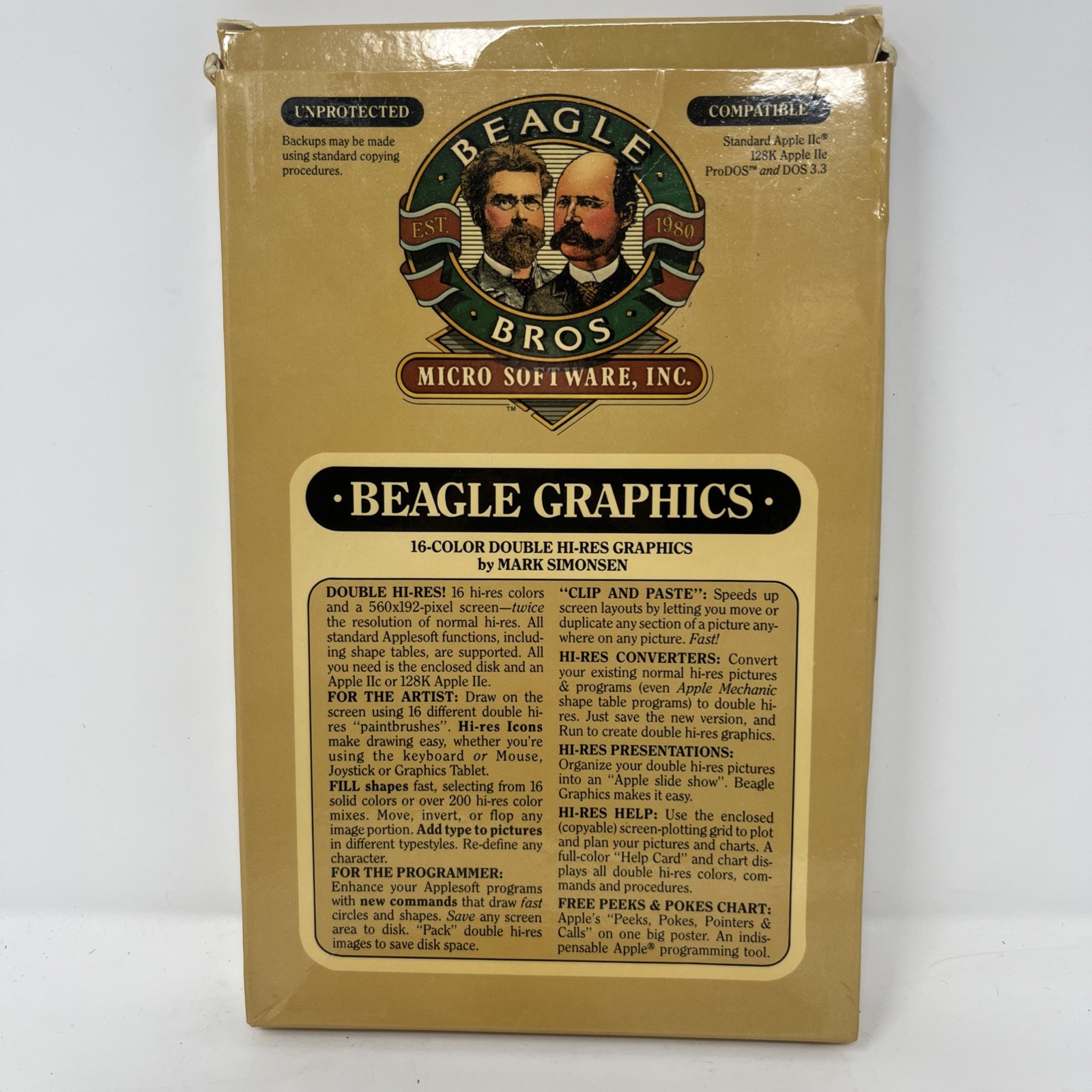 RARE Beagle Bros Beagle Graphics Apple II Software Box Disk Manual Sticker Cards