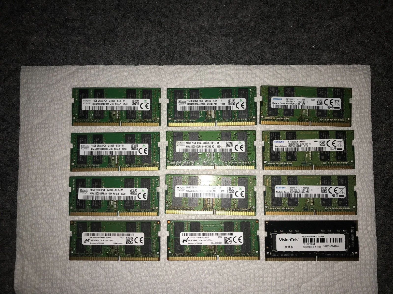 LOT OF 12PCS MIX BRAND 16GB 2RX8 PC4 LAPTOP HYNIX SAMSUNG MICRON USED