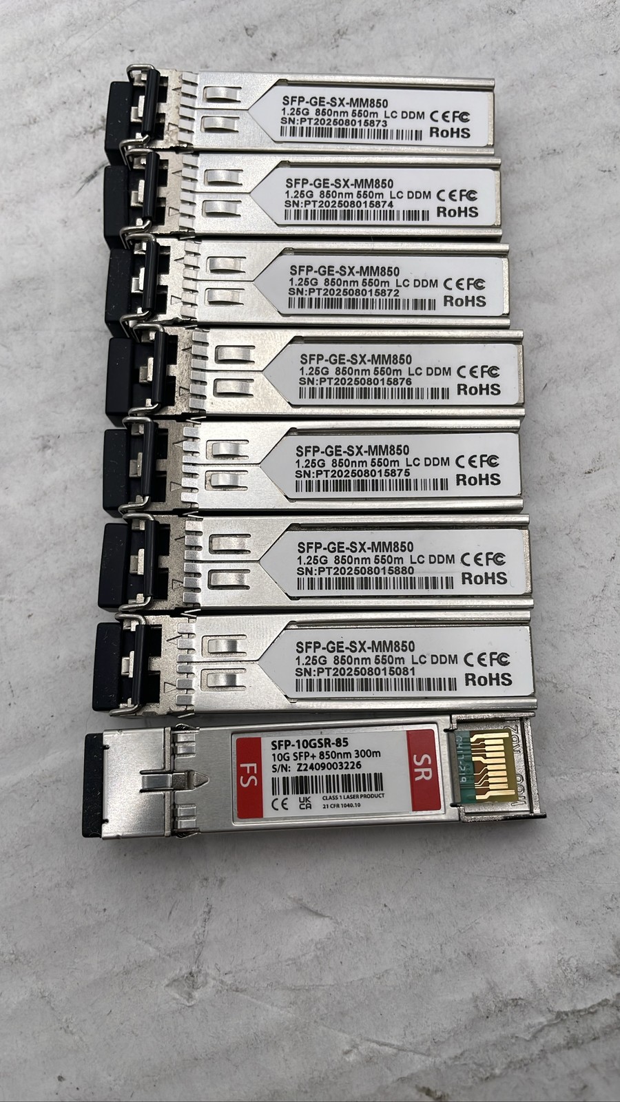Cisco SFP-GE-SX-MM850 1.25G 850nm 550m LC DDM Gigabit SFP Transceiver Lot of 8