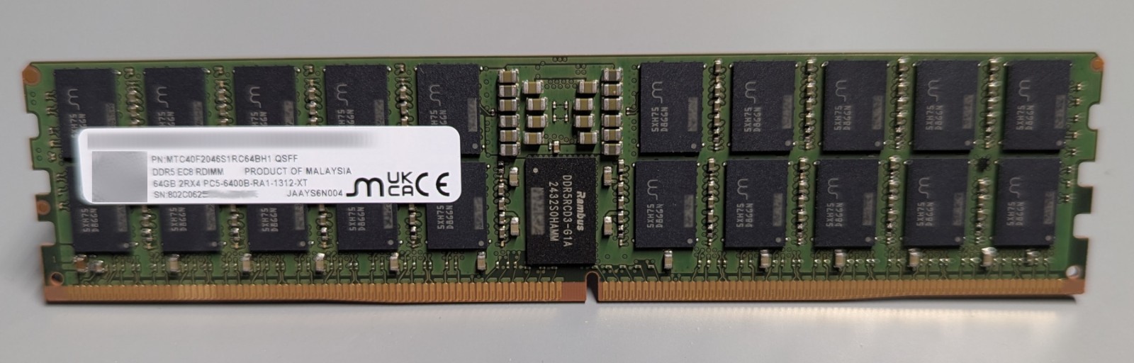 Micron 64GB DDR5 6400 PC5-51200 ECC RDIMM Server Memory RAM MTC40F2046S1RC64BH1