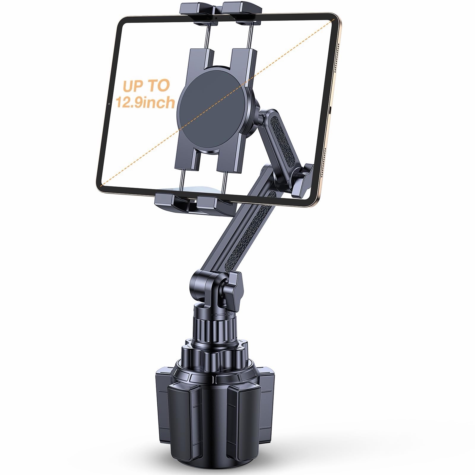 Universal Car Cup Holder Tablet Mount Holder Adjustable Up to 12.9 in Black