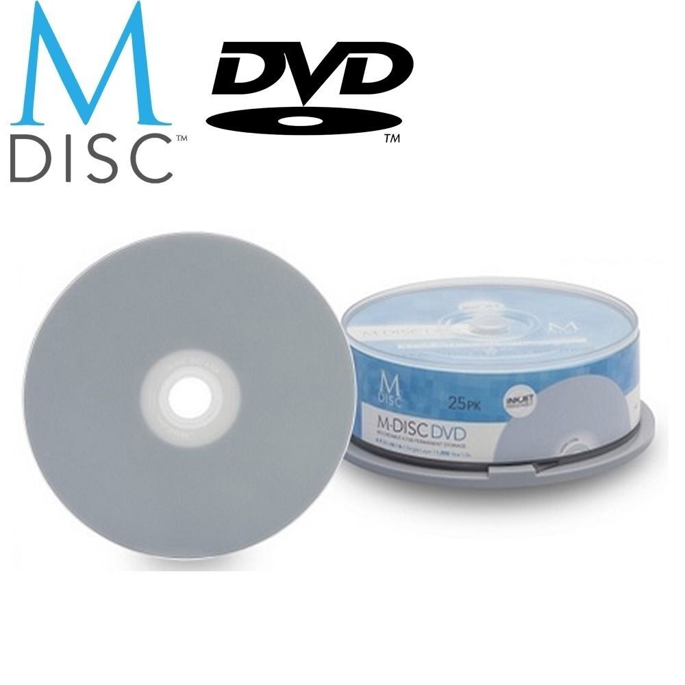 25 Pack Millenniata M-Disc DVD 4.7GB 4X White Inkjet Printable Recordable Disc