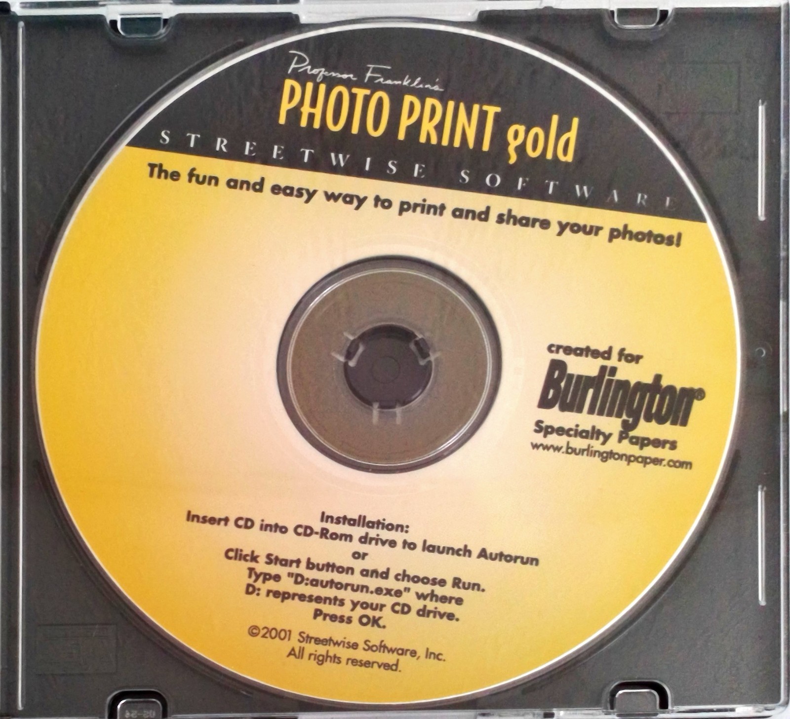 Photo Print Gold By Burlington,  2001 Streetwise Software LIKENEW