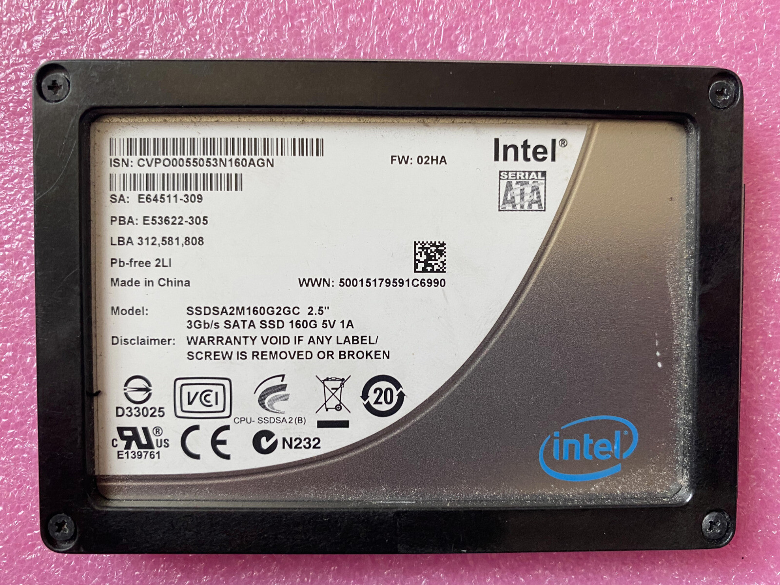 Intel 160GB SSDSA2M160G2GC 2.5-inch SATA 3Gb/s Solid State Drive SSD