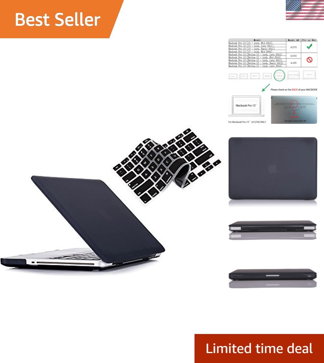 Comprehensive Protection: Black Hard Case & Keyboard Cover for MacBook Pro A1278