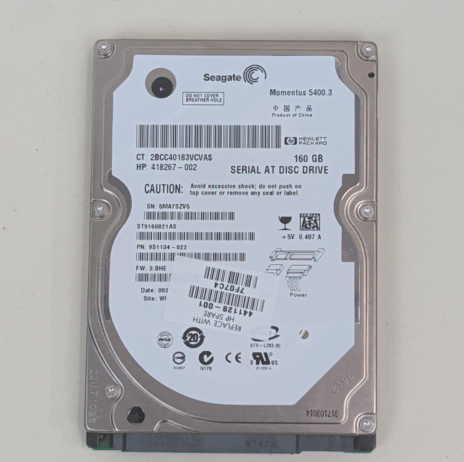 Seagate 160GB 2.5in SATA Laptop Hard Drive Momentus 5400.3 ST9160821AS HP OEM
