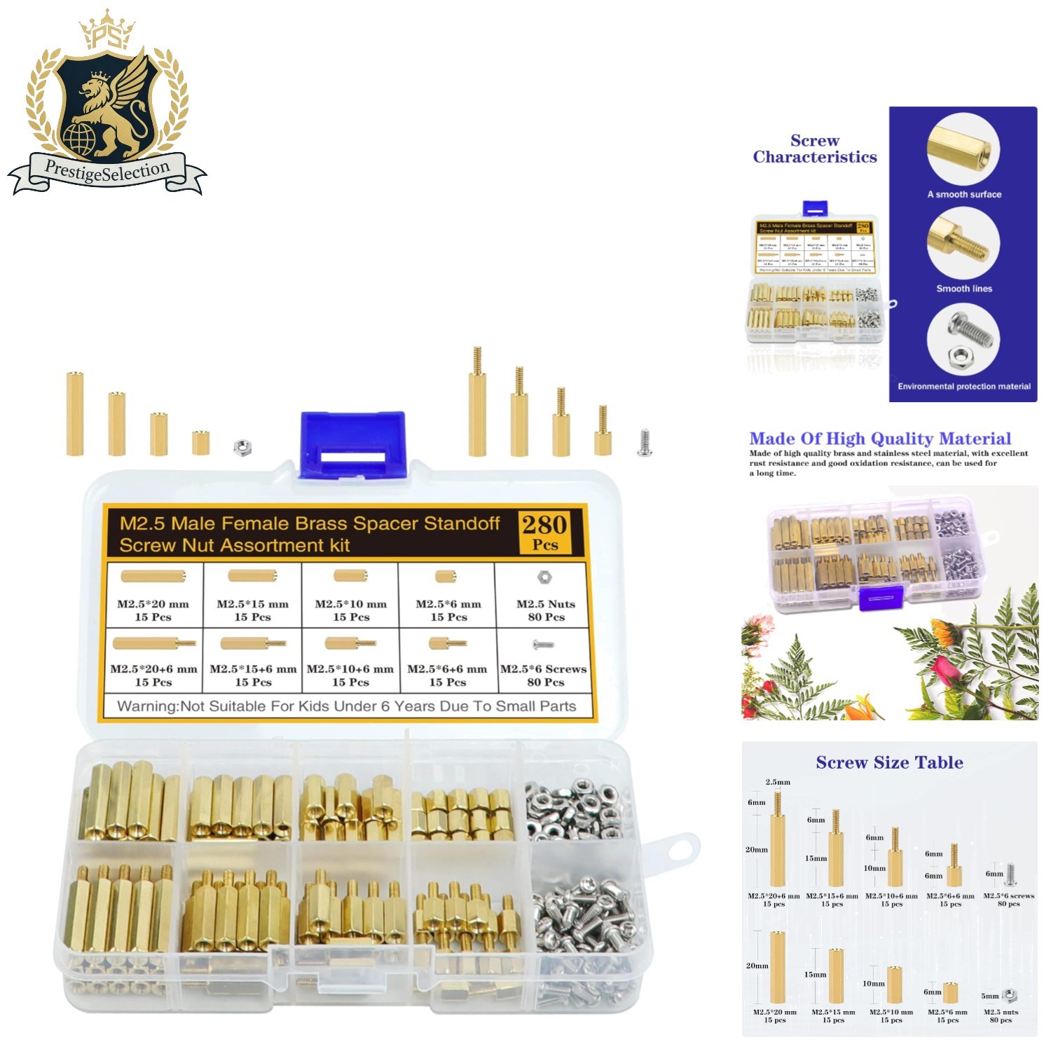 High-Quality Brass M2.5 Standoffs & Screws Kit - 280 Pieces Organized for Ease