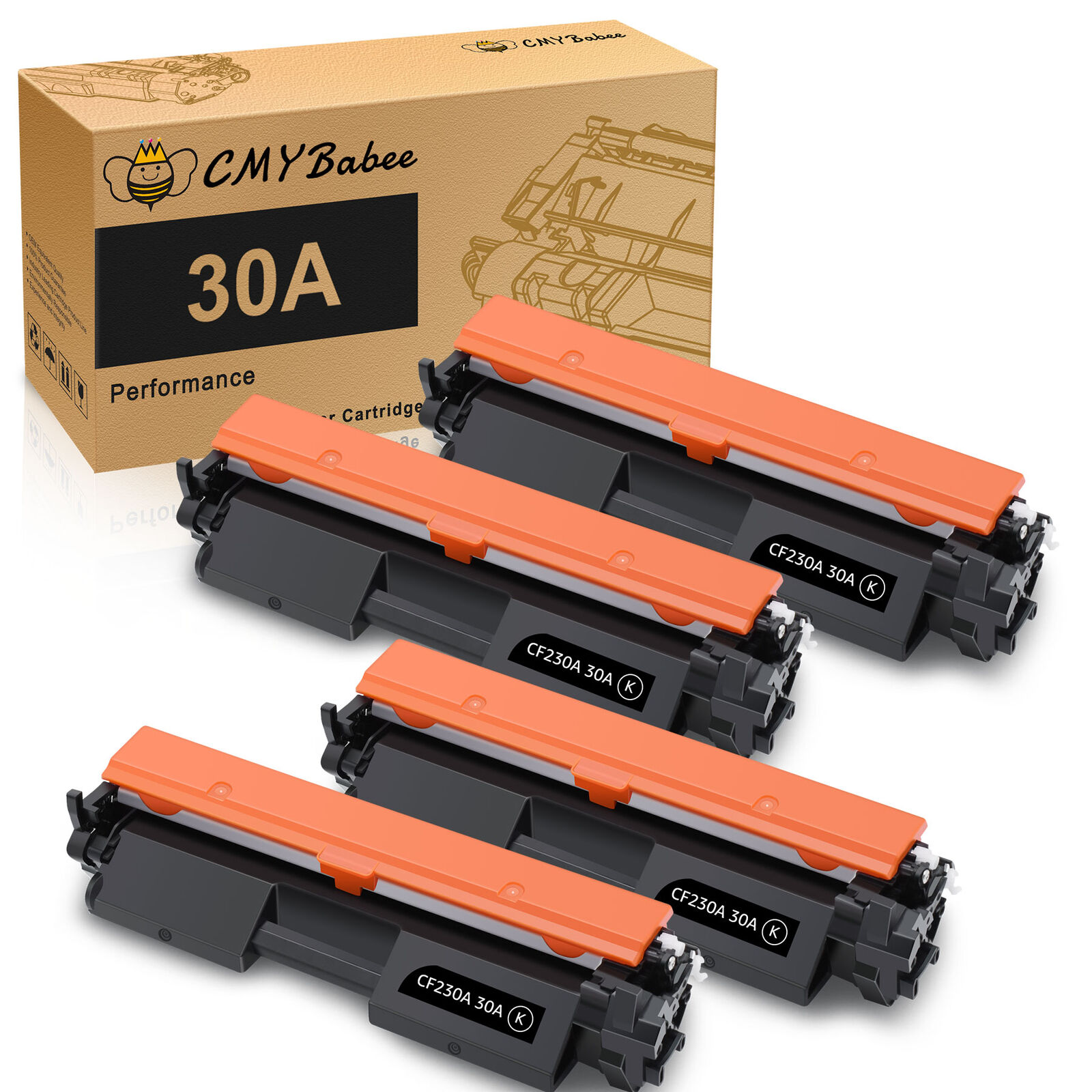 4 Pack CF230A 30A Toner Cartridge compatible with HP LaserJet M203d M203dn M203